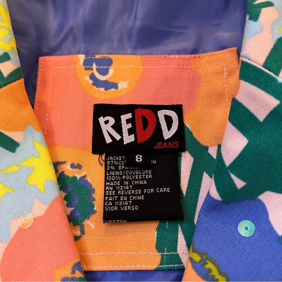 Redd Jeans Floral Sequin Blazer Periwinkle Trim Funky Statement Jacket - Picture 3 of 8